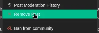 Screenshot of a cursor hovering over the "Remove post" option in lemmy-ui