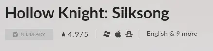 Selection of Silksong store page showing supported platforms