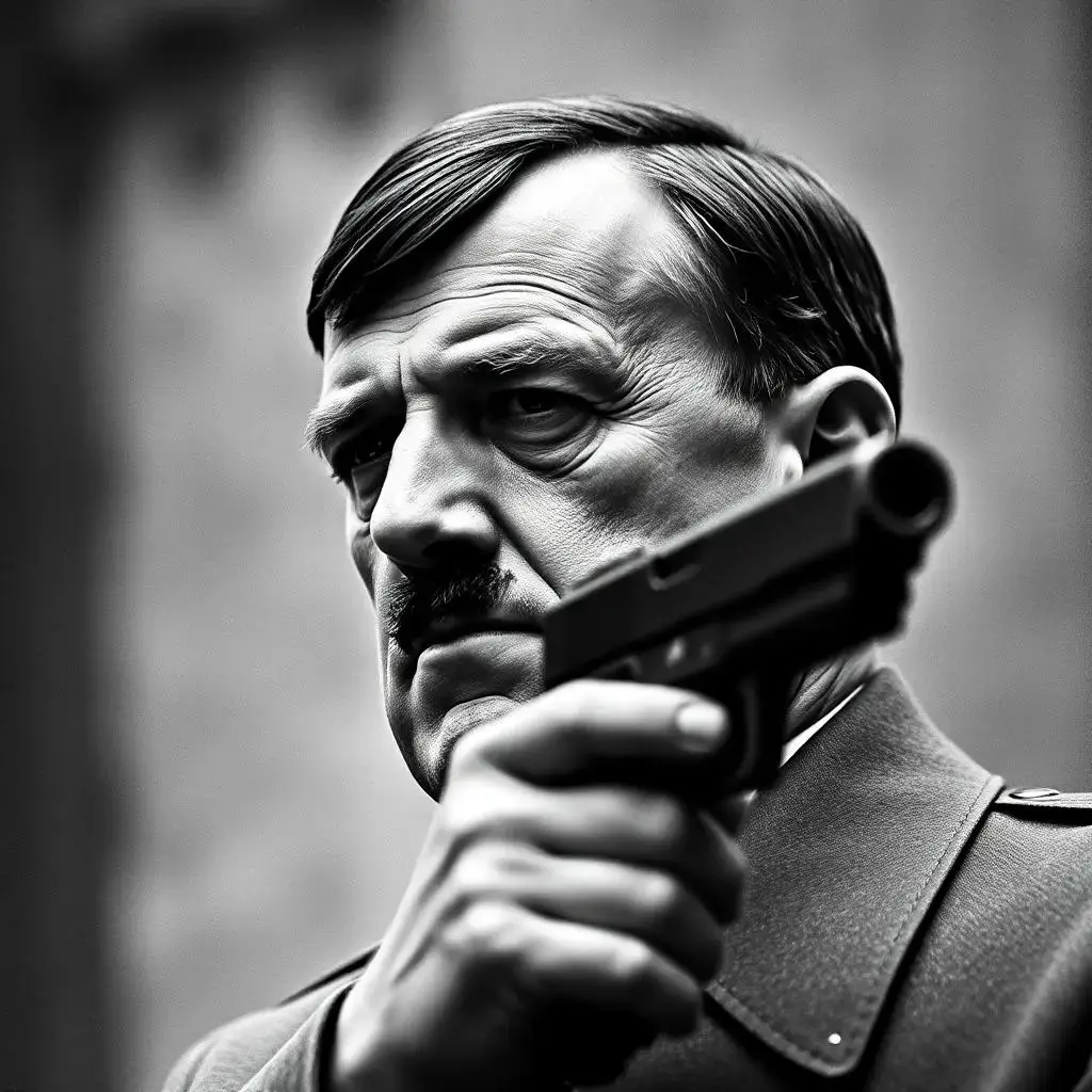 Image with seed 3409762023 generated via AI Horde through @aihorde@lemmy.dbzer0.com. Prompt: adolf hitler, suicide, gore, walther ppk, spatter