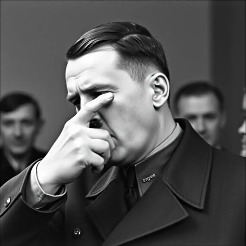 Image with seed 1846416779 generated via AI Horde through @aihorde@lemmy.dbzer0.com. Prompt: adolf hitler shooting himself in the head