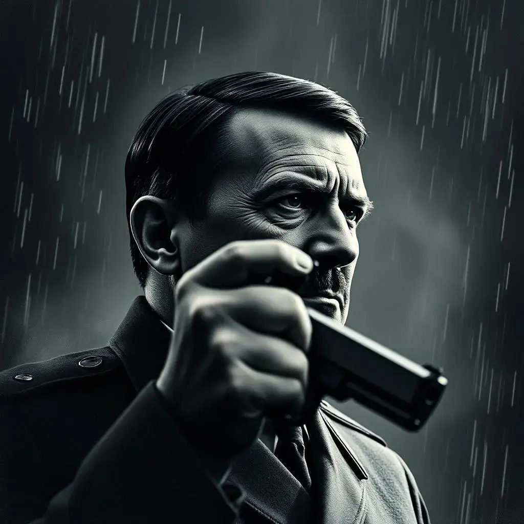 Image with seed 3409762023 generated via AI Horde through @aihorde@lemmy.dbzer0.com. Prompt: adolf hitler, suicide, gore, walther ppk, spatter
