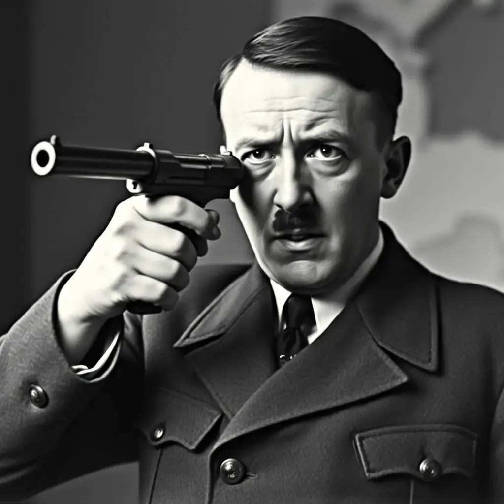 Image with seed 1846416779 generated via AI Horde through @aihorde@lemmy.dbzer0.com. Prompt: adolf hitler shooting himself in the head