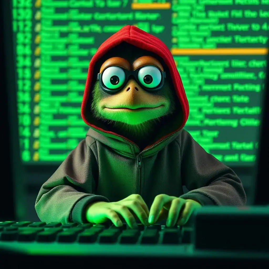 Image with seed 798388296 generated via AI Horde through @aihorde@lemmy.dbzer0.com. Prompt: a surprised lemming hacker typing in front of a green text computer screen 
