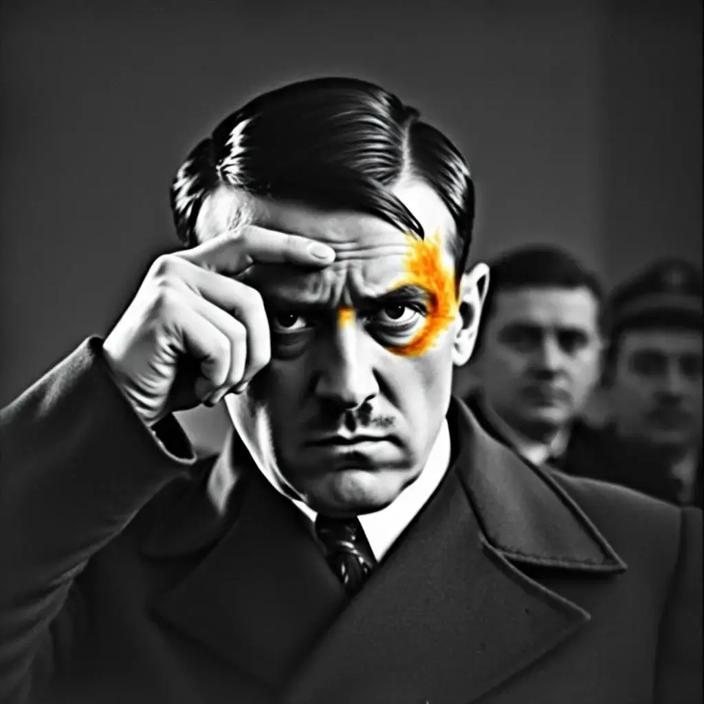 Image with seed 1846416779 generated via AI Horde through @aihorde@lemmy.dbzer0.com. Prompt: adolf hitler shooting himself in the head