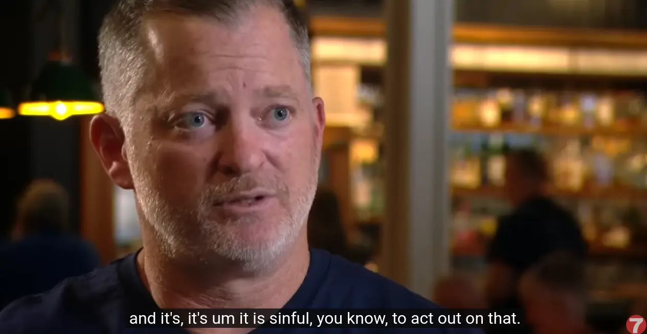 screencap with subtitle "and it's, it's um it is sinful, you know, to act out on that."
