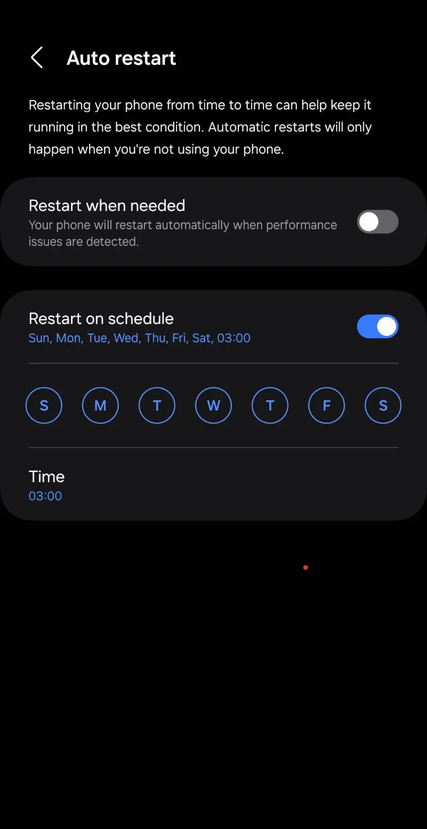 Screenshot of Android Auto Restart Settings page