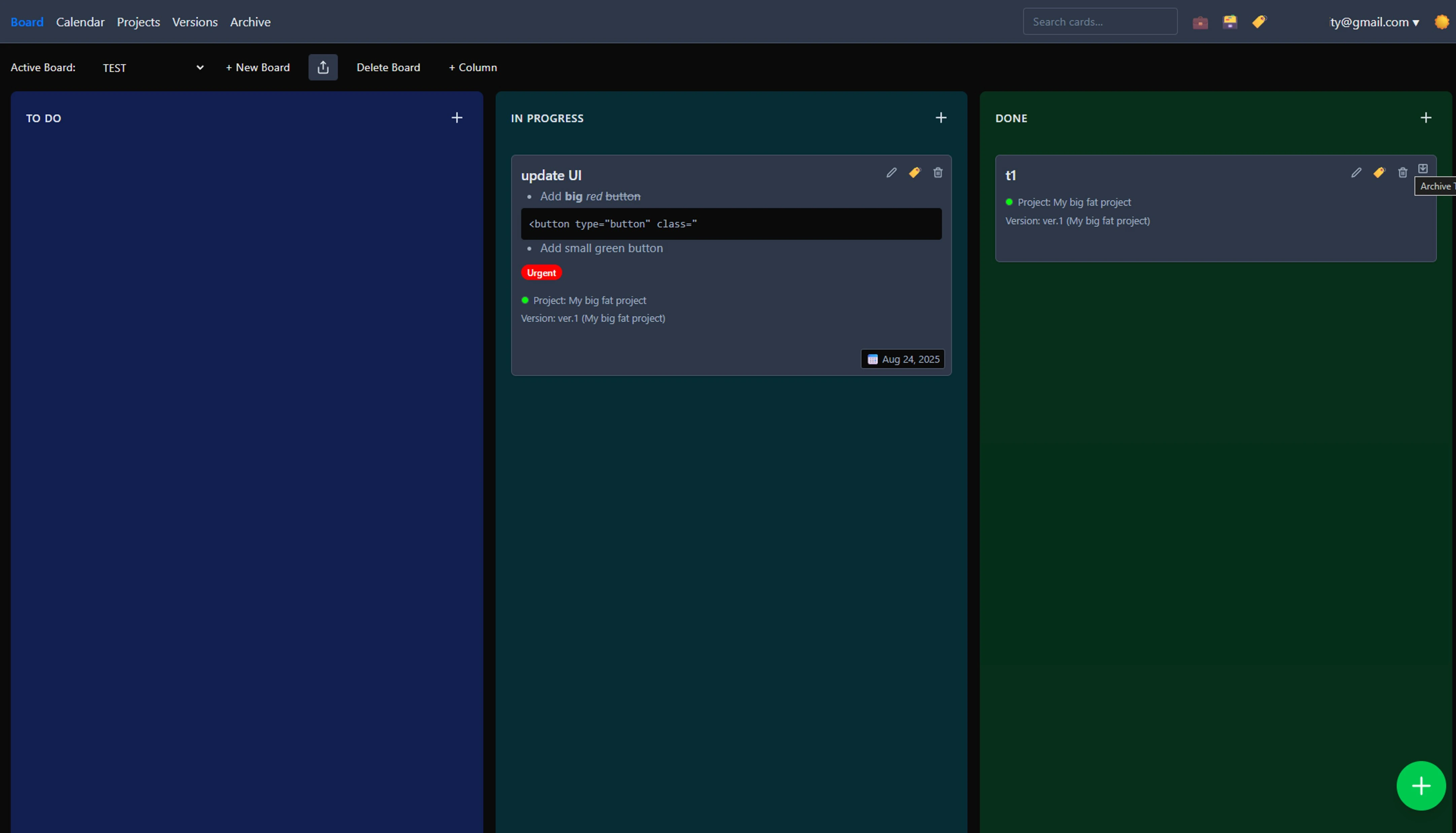 screenshot of completics project management web app