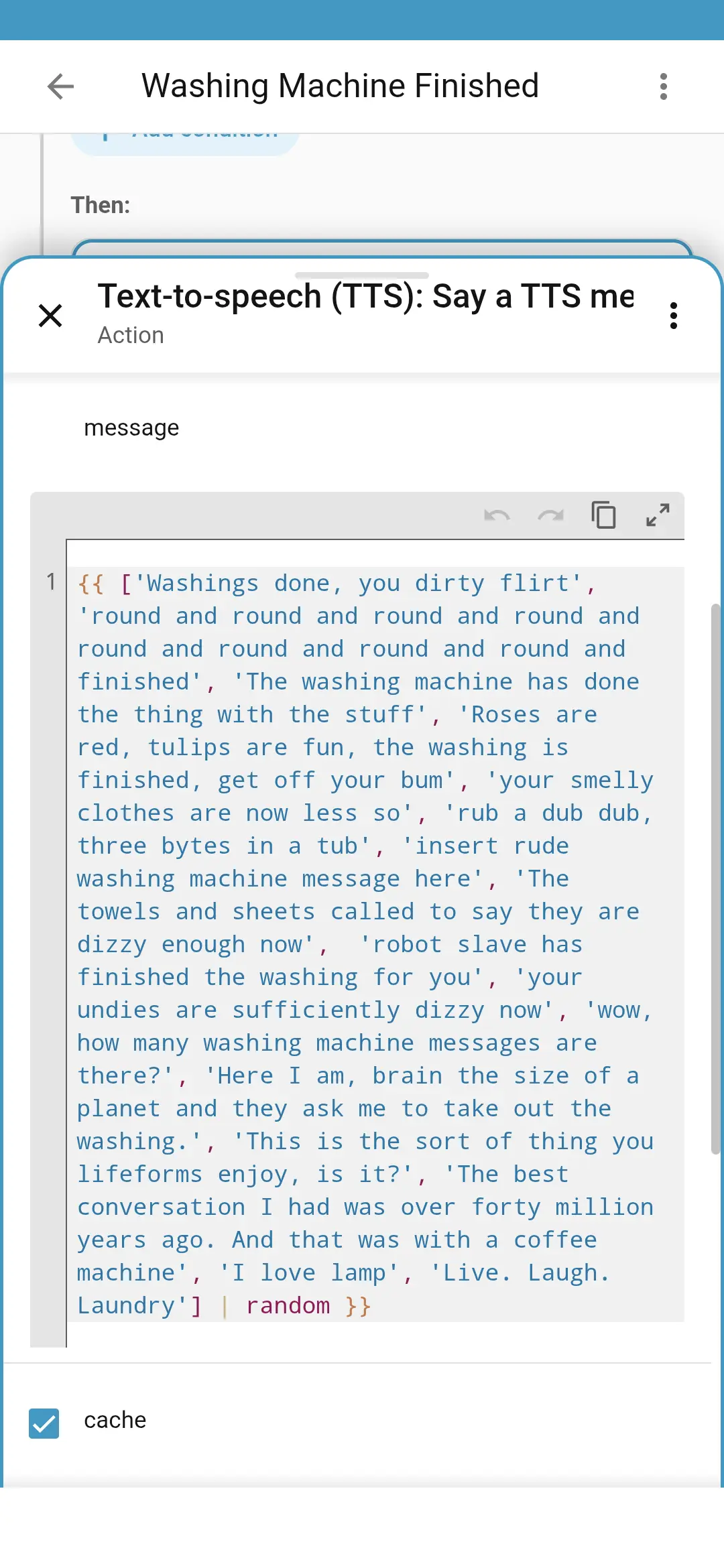 a json list of random messages in HA automation editor