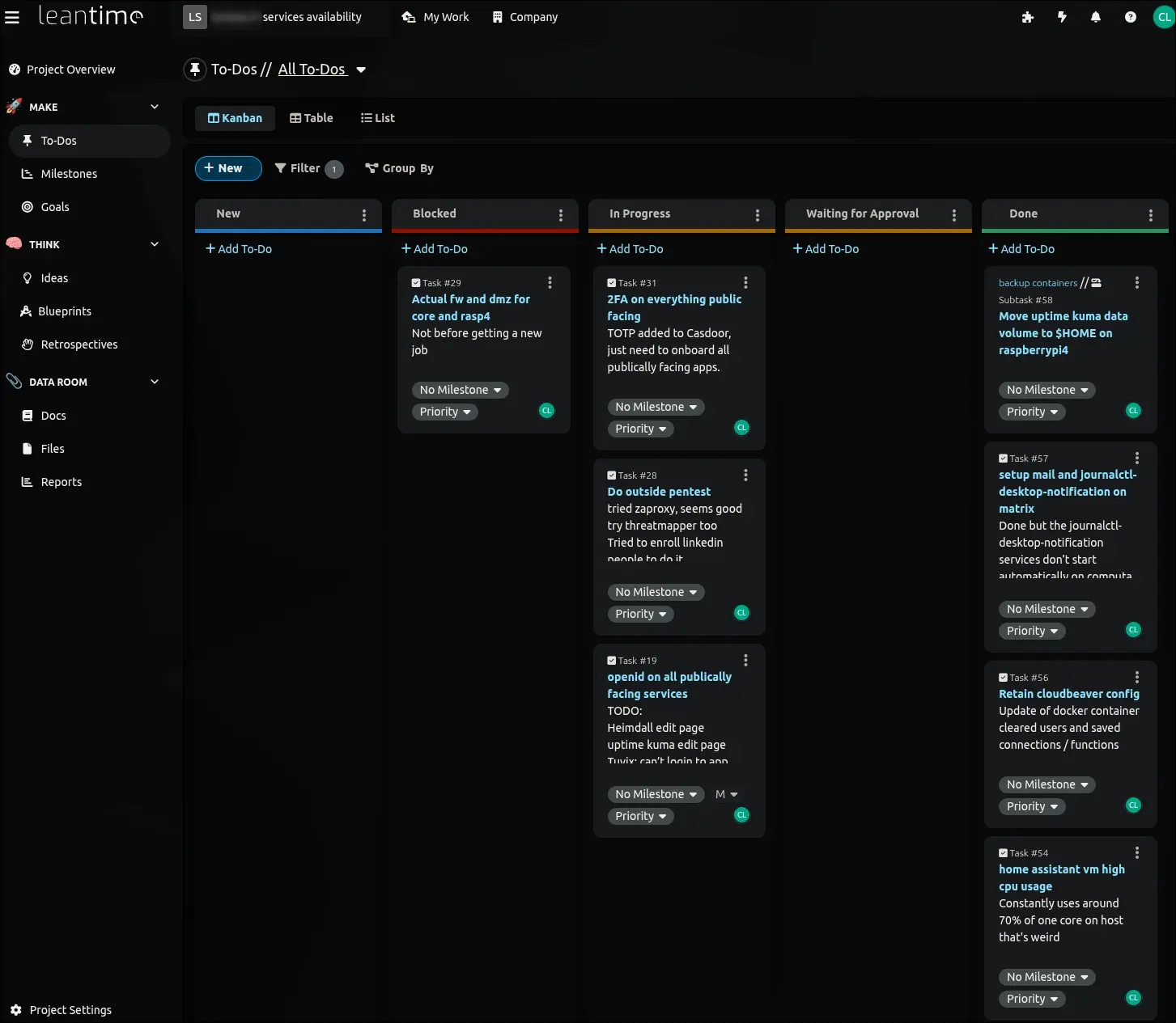 leantime kanban screenshot