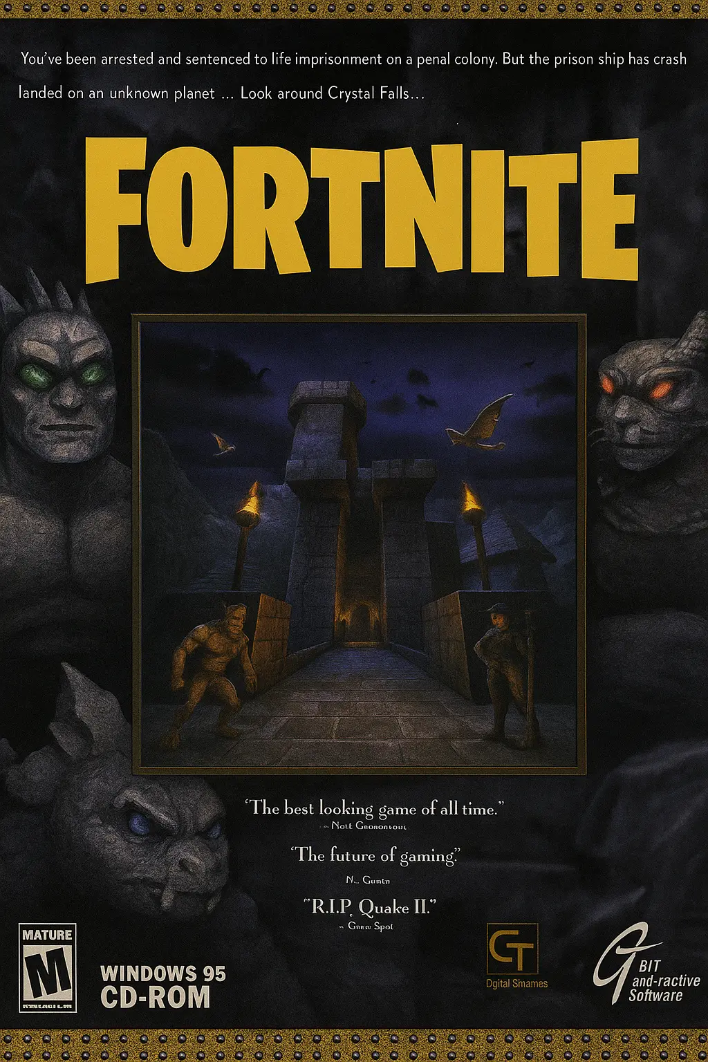 Spoof of the original Unreal box art, but saying Fortnite instead.