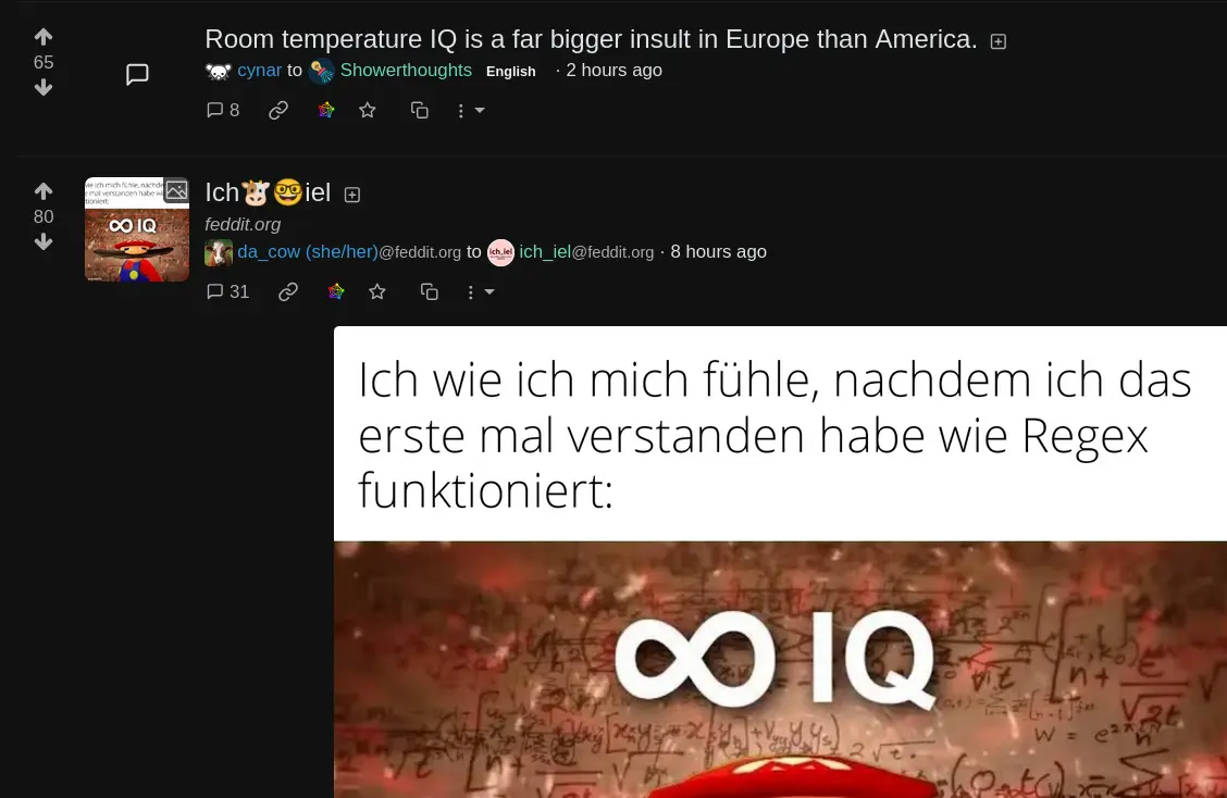 screenshot of this post next to another thread post which also happen to mention IQ