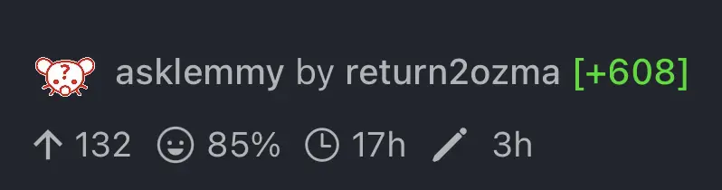 A screenshot from the Voyager app showing that I have upvoted return2ozma over 600 times.