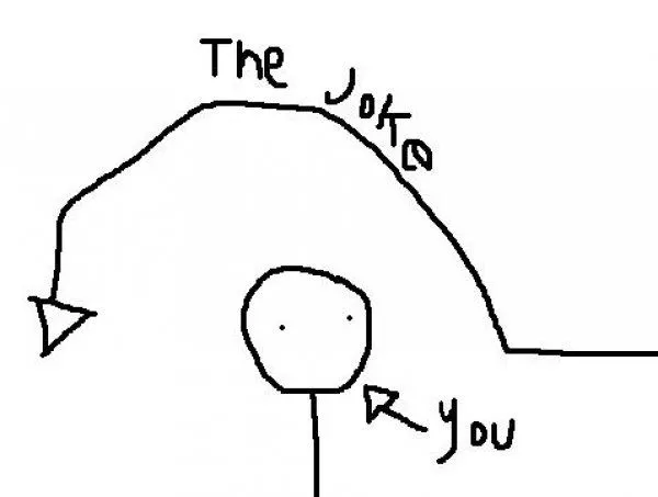 arrow representing the joke going over a person named you's head