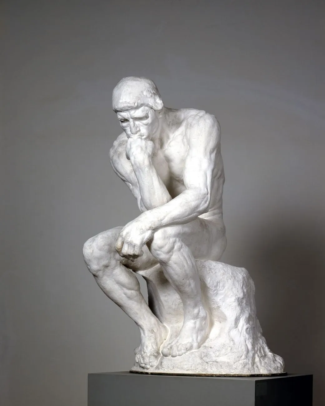 Photo of a cast of the statue "The Thinker" by Rodin. This joke would work better if the statue were made of stone, but this one is plaster. Screw it, I'm making the joke anyway.