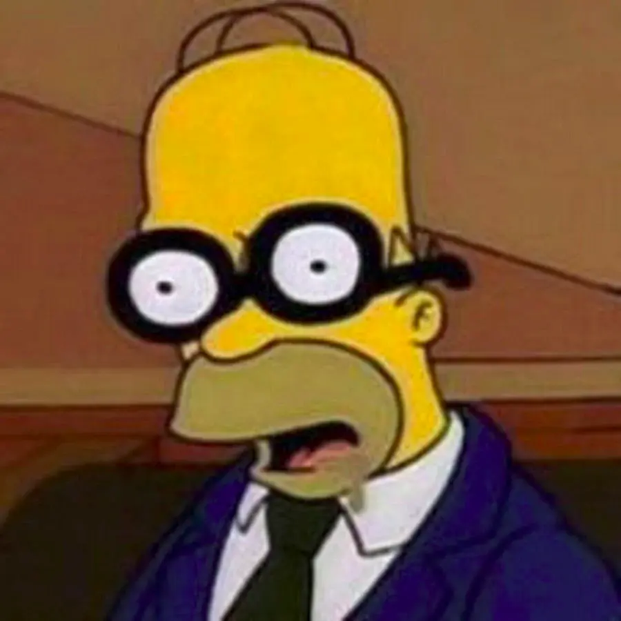 homer simpson sleeping while wearing glasses with drawn eyes pretending he's awake 