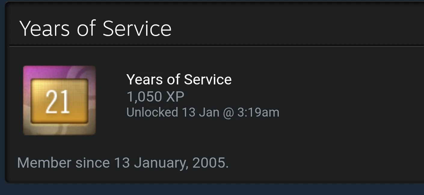 21 years service Steam